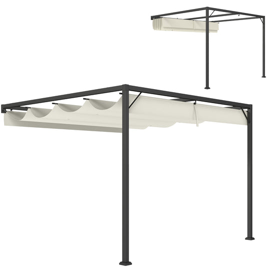 Outsunny 3 x 3(m) Pergola zewnętrzna z chowanym daszkiem - kremowo-biała