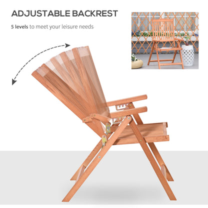 Outsunny Outdoor Garden Folding Dining Chair Patio Armchair Acacia Wood 5-Position Adjustable Recliner Reclining Seat