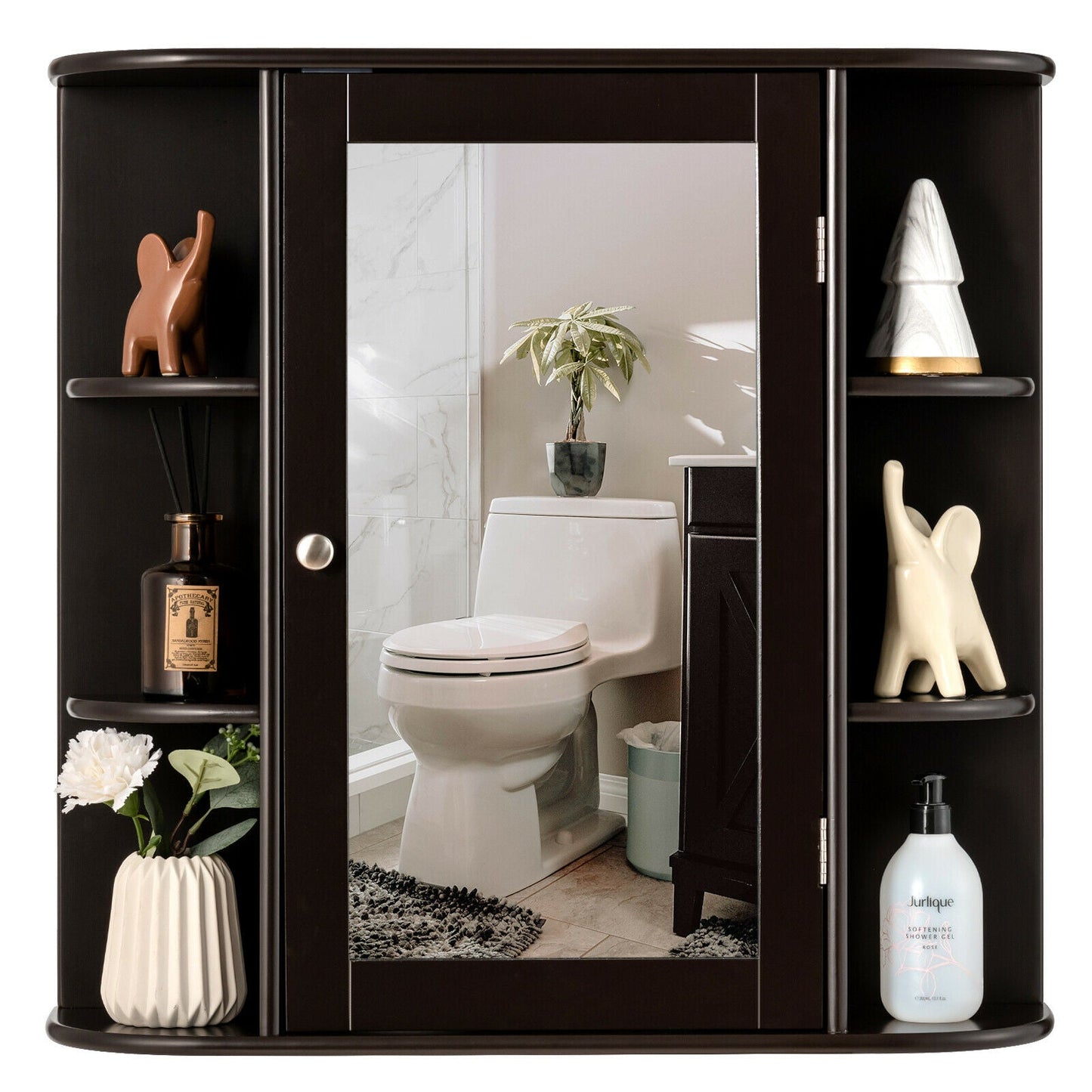 3-Tier Mirrored Wall Mounted Bathroom Cabinet-Brown