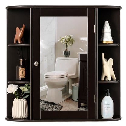 3-Tier Mirrored Wall Mounted Bathroom Cabinet-Brown