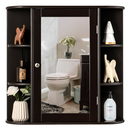 3-Tier Mirrored Wall Mounted Bathroom Cabinet-Brown