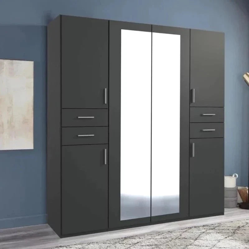 Fenton 4 Doors Wardrobe with 4 Drawers - Graphite