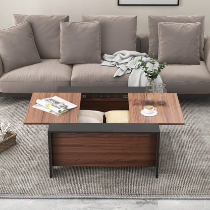 92cm Square Coffee Table with Sliding Top and Hidden Compartment-Walnut