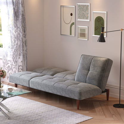 Faux Suede 3 Seater Upholstered Sofa Bed with Wood Legs