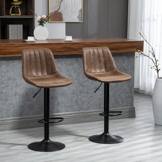HOMCOM Adjustable Bar Stools Set of 2 Counter Height Barstools Dining Chairs 360¡ Swivel with Footrest for Home Pub, Brown