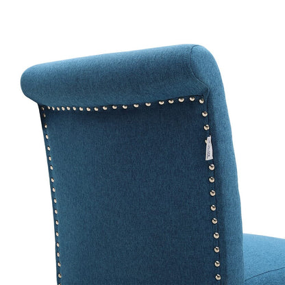 Set of 2 Contemporary Buttoned Accent Dining Chair Studded Rim Blue/Grey