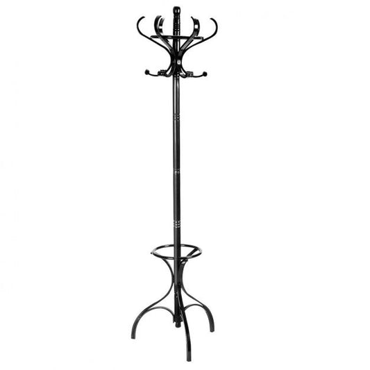 Practical Birch Coat Stand with 360°Rotating Top Tier for Hat &amp; Jacket-Black