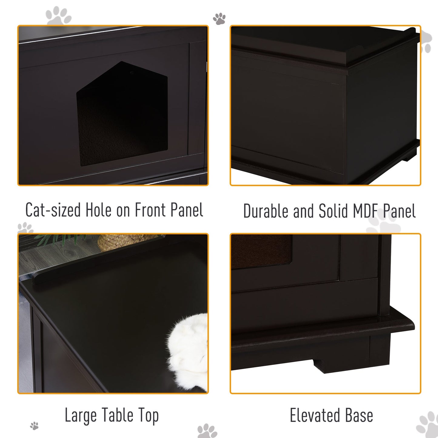 PawHut Wooden Cat Litter Box Covered Mess Free End Table Hideaway Cabinet