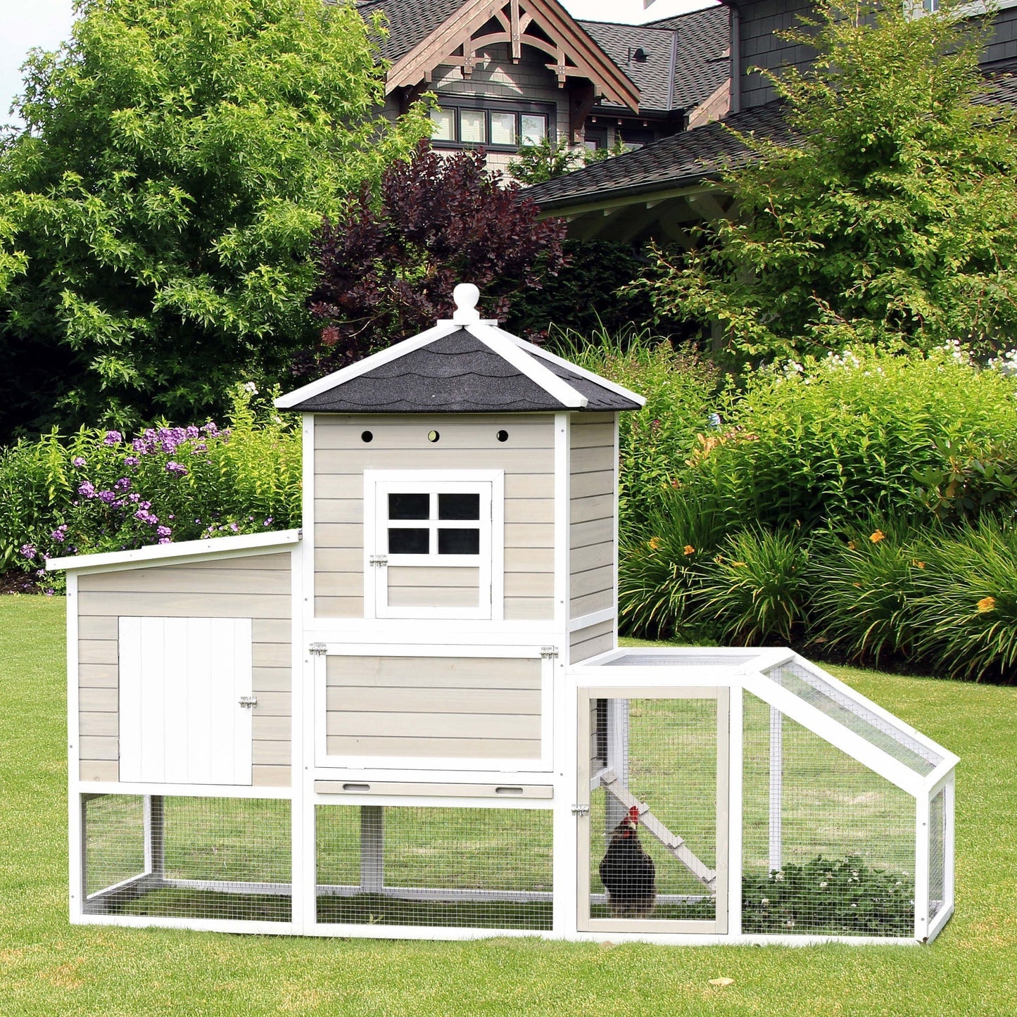 PawHut Wooden Chicken Coop Outdoor Hen House with Removable Tray Separate Nesting Box