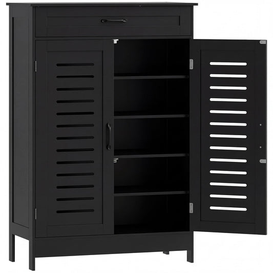 HOMCOM Shoe Cabinet with Louvered Doors, Modern Shoe Storage Cabinet with Drawer and Adjustable Shelves, Black