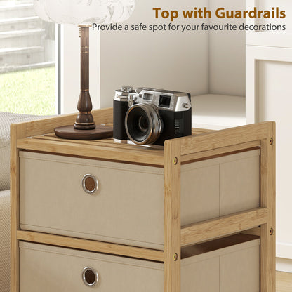 HOMCOM Chest of Drawers, 3 Fabric Drawers Narrow Dresser with Bamboo Frame, Cream White