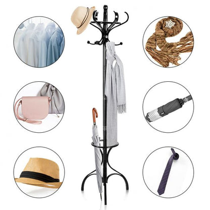 Practical Birch Coat Stand with 360°Rotating Top Tier for Hat &amp; Jacket-Black