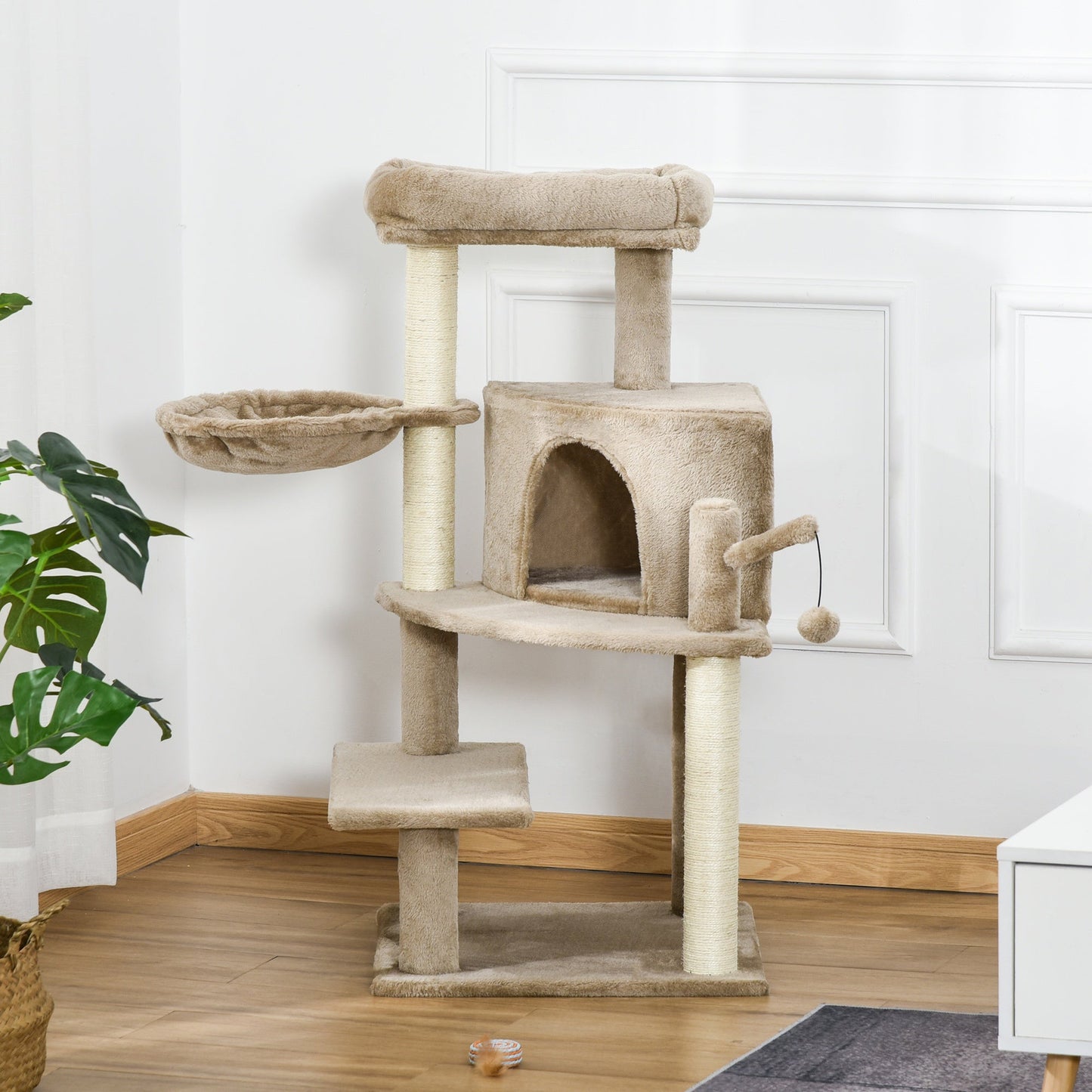 PawHut Cat Tree Tower Climbing  Activity Center with Sisal Scratching Post, Brown