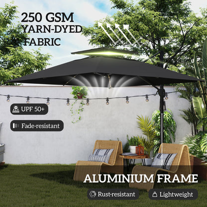 Outsunny Multi-Angle LED Light Parasol Umbrella - Black