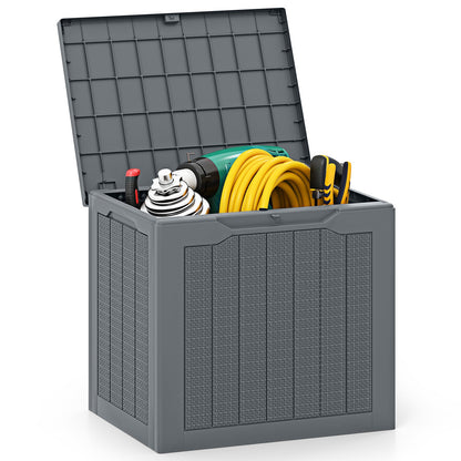 96L Outdoor Storage Box with Lockable Lid and Wicker-Woven Texture-Grey