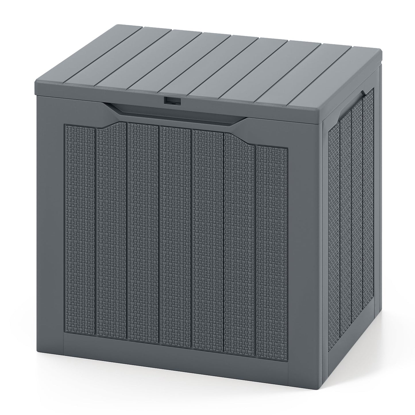 96L Outdoor Storage Box with Lockable Lid and Wicker-Woven Texture-Grey