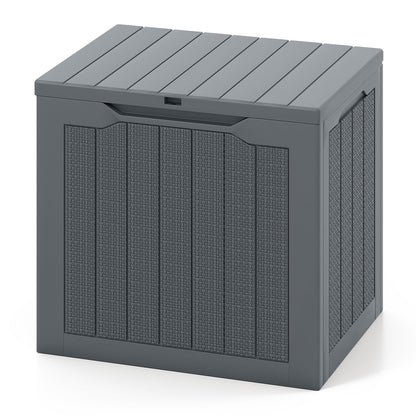 96L Outdoor Storage Box with Lockable Lid and Wicker-Woven Texture-Grey