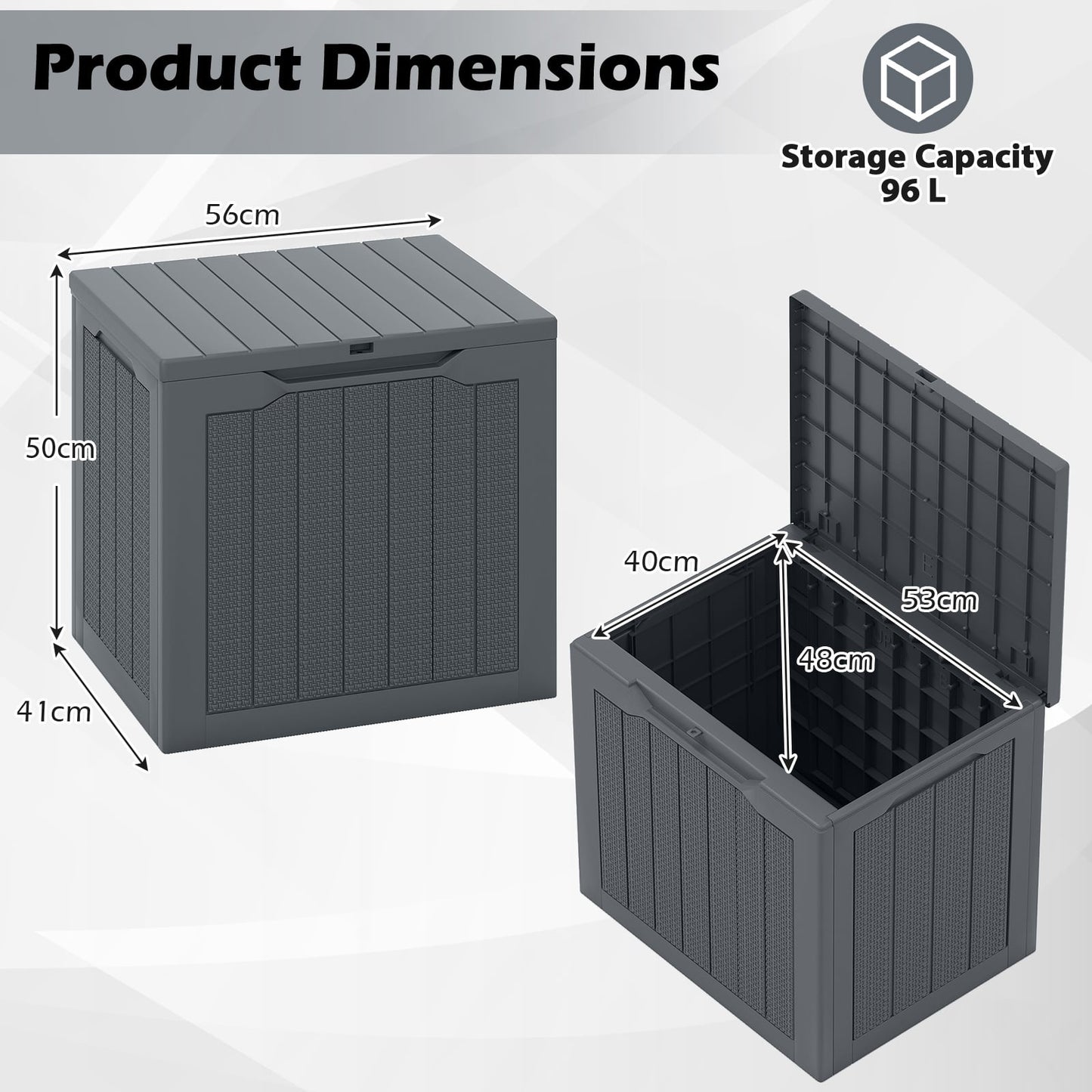 96L Outdoor Storage Box with Lockable Lid and Wicker-Woven Texture-Grey