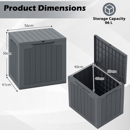 96L Outdoor Storage Box with Lockable Lid and Wicker-Woven Texture-Grey