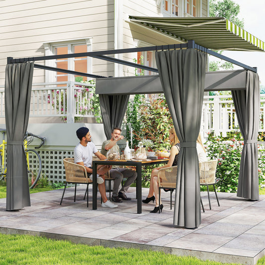 Outsunny 3 x 3m Ruchoma metalowa pergola z baldachimem i zasłonami - Szara