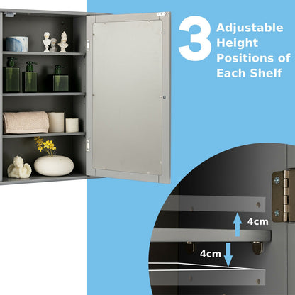 3-Tier Mirrored Wall Mounted Bathroom Cabinet-Grey