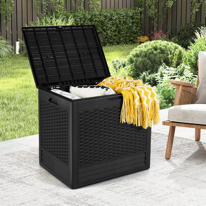 96 L Outdoor Storage Box with Rattan Patterns and Lockable Lid-Black