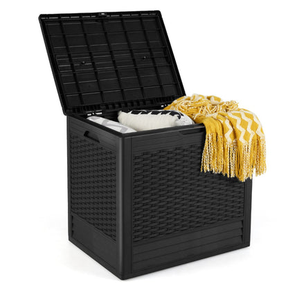 96 L Outdoor Storage Box with Rattan Patterns and Lockable Lid-Black