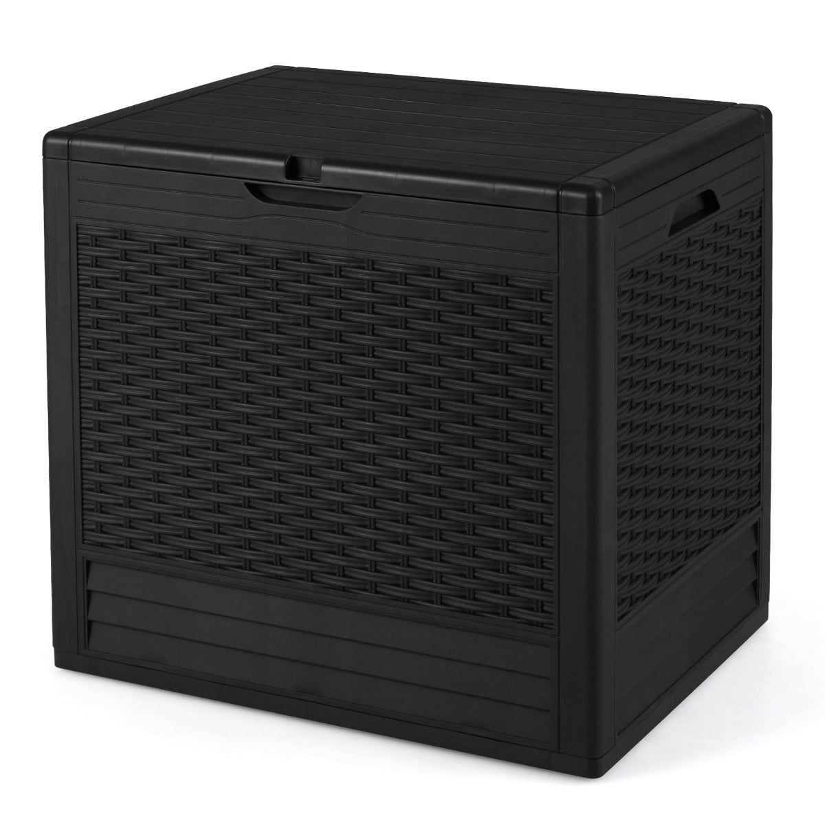 96 L Outdoor Storage Box with Rattan Patterns and Lockable Lid-Black