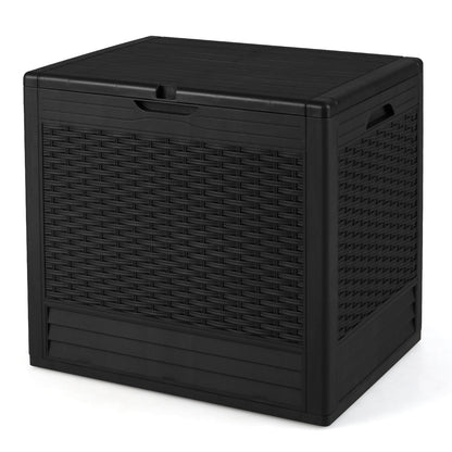 96 L Outdoor Storage Box with Rattan Patterns and Lockable Lid-Black