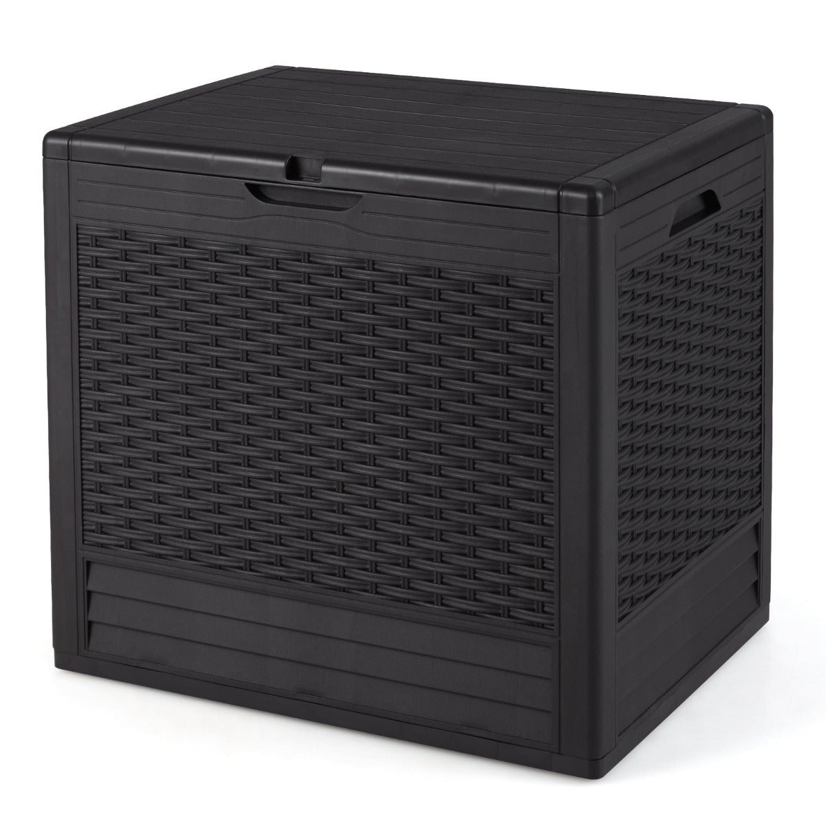 96 L Outdoor Storage Box with Rattan Patterns and Lockable Lid-Brown