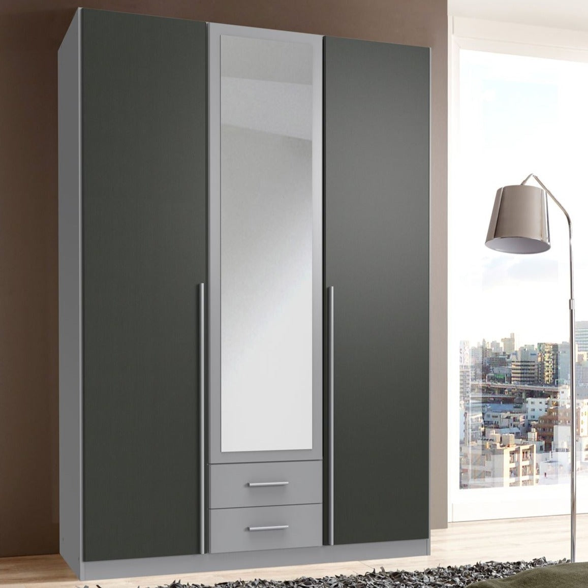 Husam 3 Door Mirrored Wardrobe - Grey