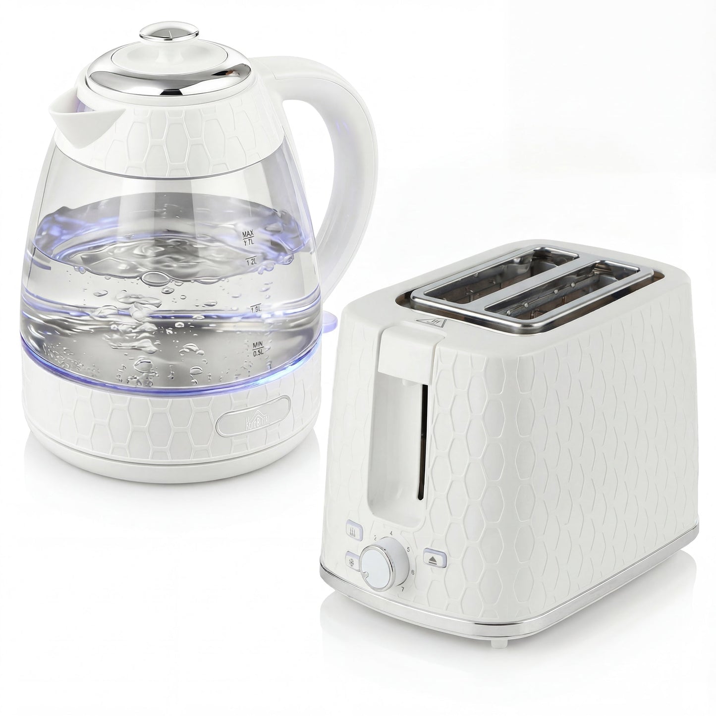 HOMCOM Kettle and Toaster Set, 1.7L 3000W Rapid Kettle with Limescale Filter, 2 Slice Toaster with 7 Browning Controls, Cream