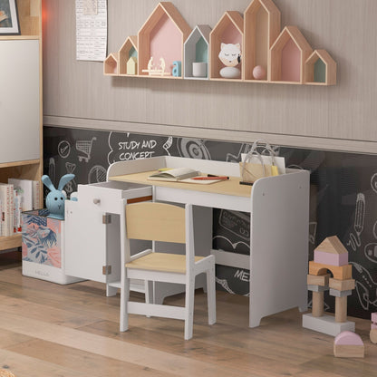ZONEKIZ Kids Desk and Chair Set for 3-6 Years with Storage Drawer, Study Table and Chair for Children - White