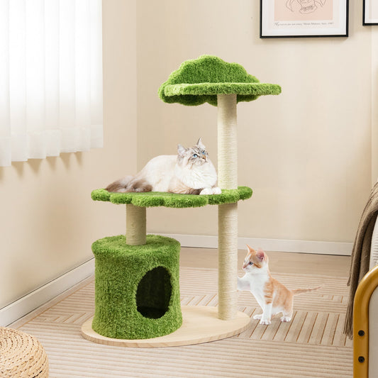 97 cm Cute Cat Tree with Fully Wrapped Sisal Scratching Posts-Green