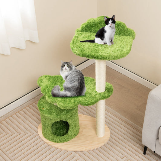 97 cm Cute Cat Tree with Fully Wrapped Sisal Scratching Posts-Green
