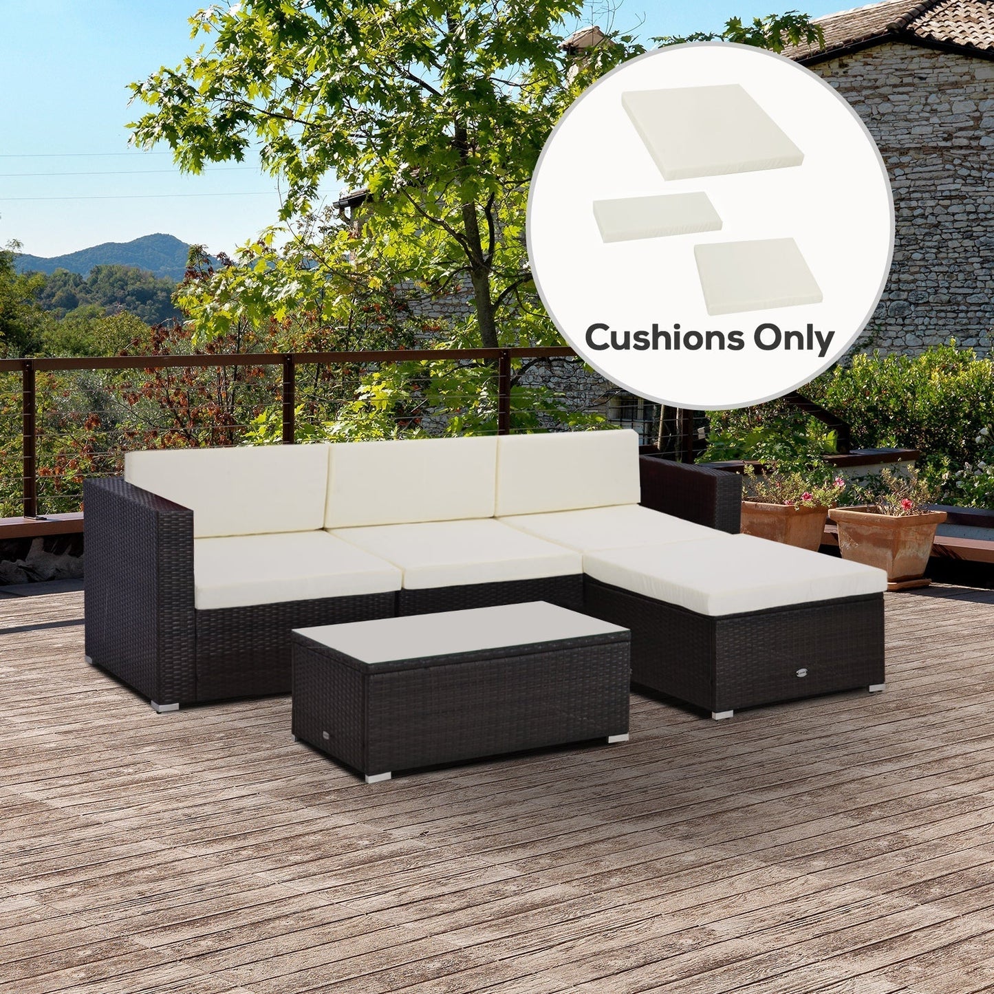 Outsunny Outdoor Cushion Pad Set for Rattan Furniture, 7 Piece Garden Furniture Cushions ONLY, Cream