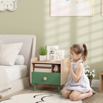 AIYAPLAY Kids Bedside Table with Drawer and Open Storage Shelf, Wooden Nightstand for Bedroom, Bedside Cabinet, Green