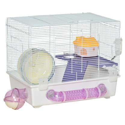 PawHut Multi-storey Hamster Cage, w/ Shower Room, Water Bottle, Tubes, Ramp, White