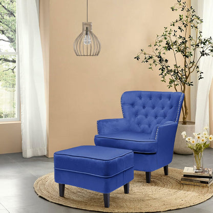 Tufted Velvet Accent Armchair and Ottoman Set