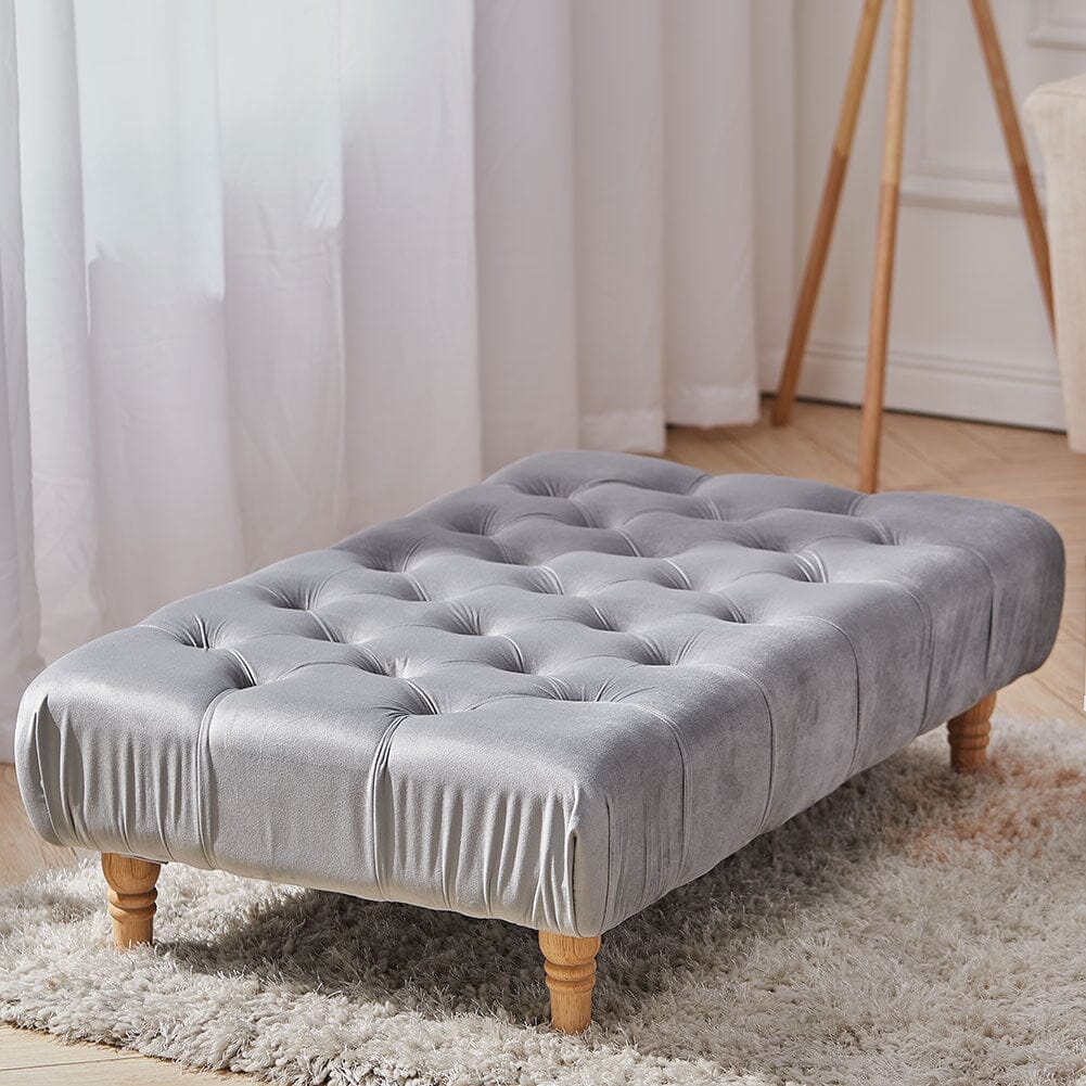 Vintage Button-tufted Rectangular Velvet Footstool