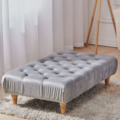 Vintage Button-tufted Rectangular Velvet Footstool