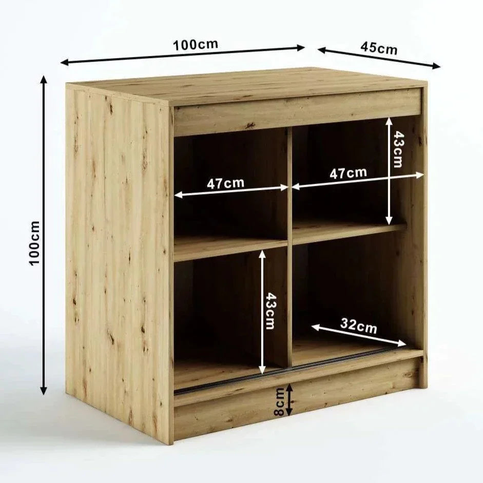 Gloucester 100cm Sliding Door Cupboard Strips Design - Artisan Oak with Black