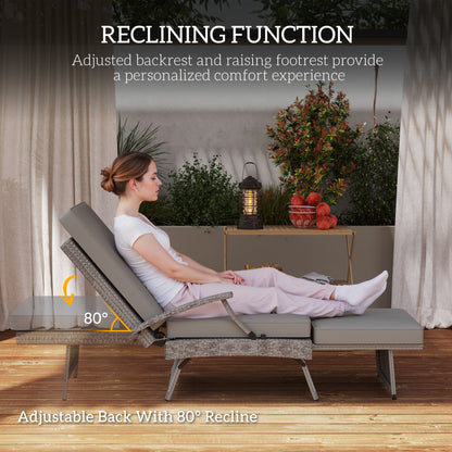 Outsunny 80√Ç¬∞ Reclining Rattan Lounger - Grey