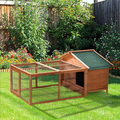 PawHut Wooden Rabbit Hutch Detachable Rabbit Cage Pet House with Openable Run & Roof Slide-out Tray