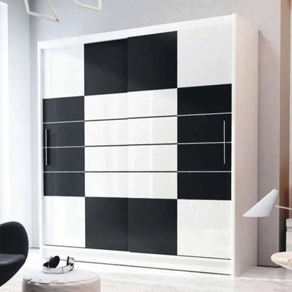 Kinross ii Sliding Door Squares Design 203cm Mirror Wardrobe - White Gloss, Graphite