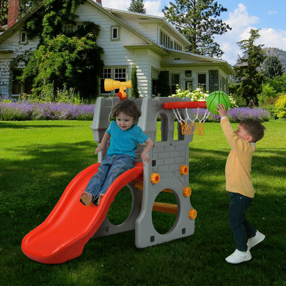 Toddler Climber Castle Slide Set with Basketball Hoop for In / Outdoor