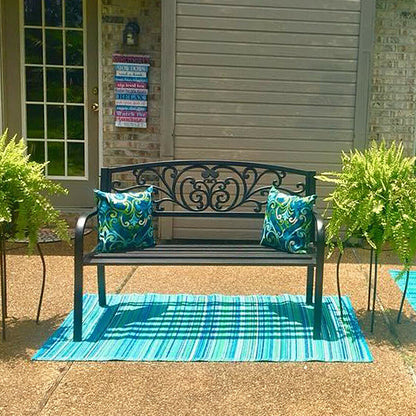 Patio Garden Bench with Steel Cast Iron Frame