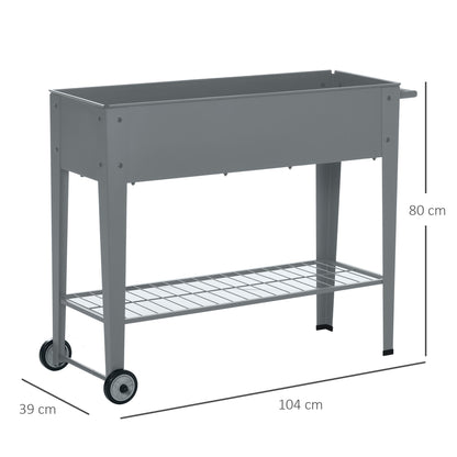 Raised Garden Bed with Wheels and Bottom Shelf Outdoor 104 x 39 x 80cm