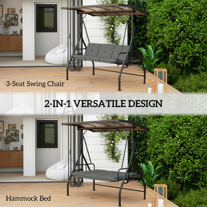 Outsunny Convertible Three-Seater Swing Bench Bed - Ciemnoszary