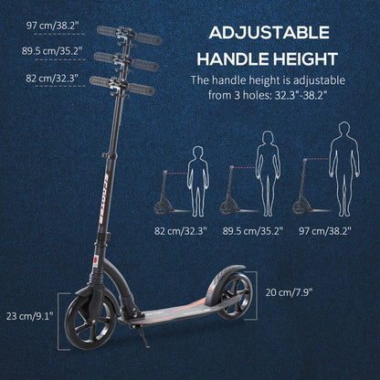 HOMCOM Foldable Kick Scooter with Double Shock Absorption and Big Wheels, Height Adjustable Aluminium Frame Big Wheel Scooter for 14+ Teens Adult - Black